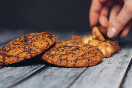 sweet biscuits baking desserts breakfast snack wooden tableの写真素材