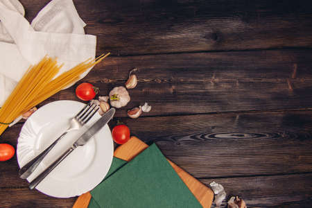 pasta plate with spoon and fork italian cuisine garlic