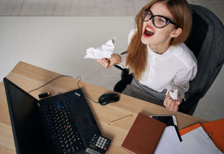woman secretary working office communication professionals emotionsの写真素材