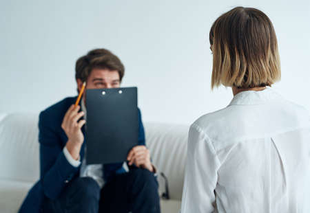 business man and woman communication officials office documents