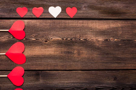 valentines day red hearts wooden background holiday