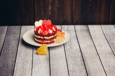 red cake on a plate dessert sweets candy snack close-up
