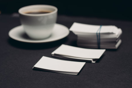 business cards on a dark table mockup Copy Spaceの写真素材