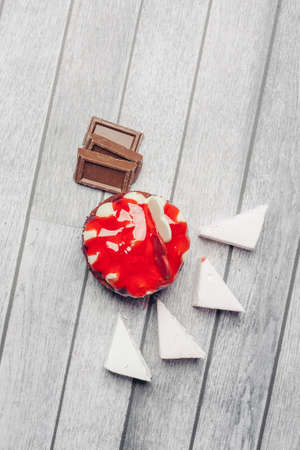 red cake dessert candy delight eating top viewの写真素材
