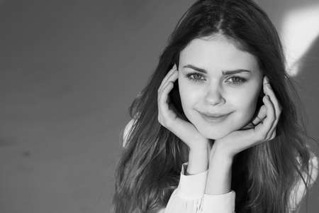 beautiful woman glamor fashion hairstyle studio model close-upの写真素材