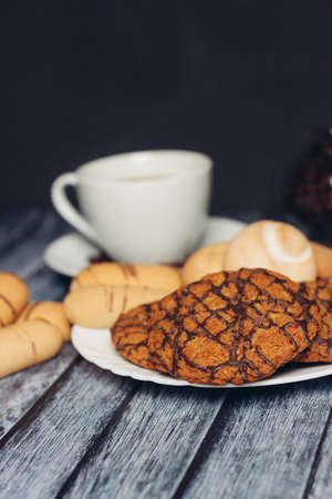 sweet cookies for tea on the table breakfast mealの写真素材