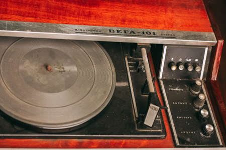 retro gramophone playing music technology vintage close-up