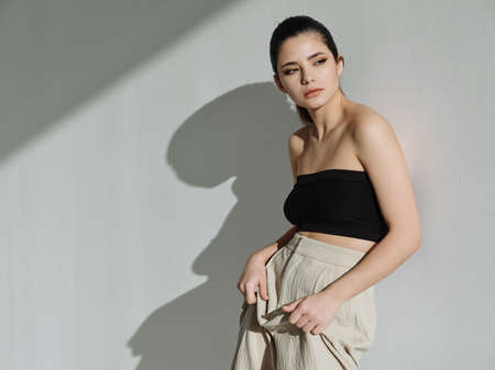 attractive woman clothing glamor luxury light backgroundの写真素材