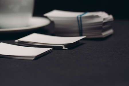 business cards on a dark table mockup Copy Spaceの写真素材