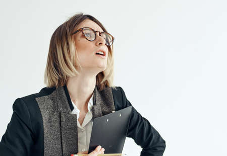 Woman Folder with documents business finance classic suit glassesの写真素材