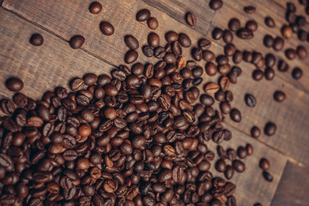 sprinkled grains on a wooden background aromatic drink cooking products