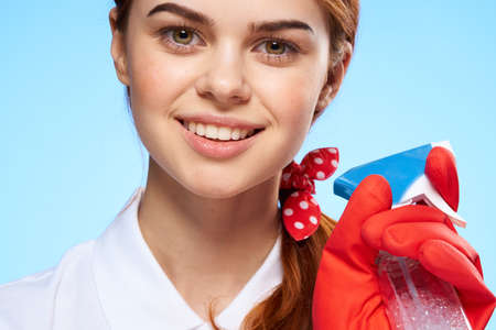 pretty woman professional cleaning rubber gloves home careの写真素材