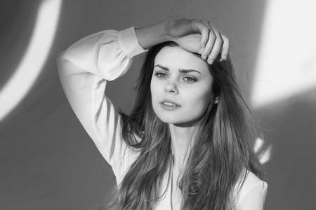 pretty woman glamor fashion hairstyle black and white photo modelの写真素材