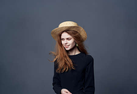 beautiful woman elegant style luxury hat lifestyle grayの写真素材