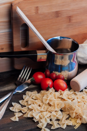 ingredients for cooking lunch italian cuisine pastaの写真素材