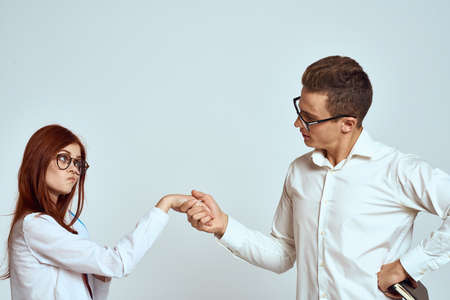 business man and woman work colleagues professionals communicationの写真素材