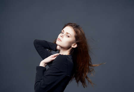 Pin-up woman beautiful hair elegant style cropped lookの写真素材