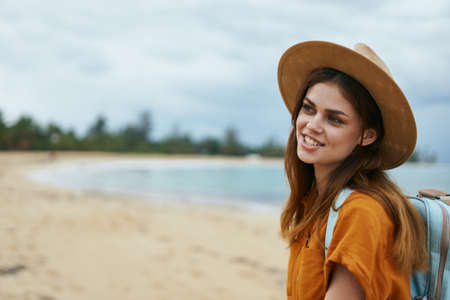 woman tourist on the island travel freedom nature vacationの写真素材