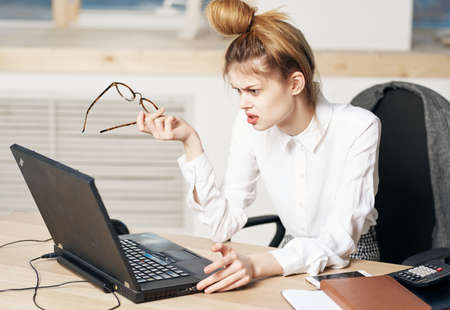 Business woman working desk laptop office technology executive manager