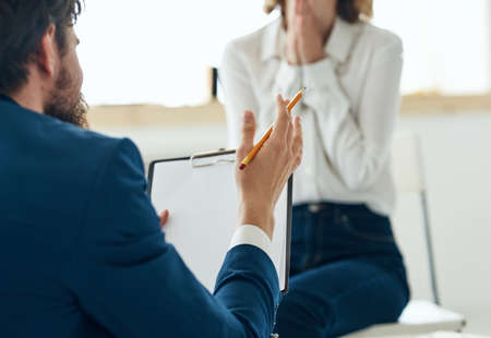 man and woman communication psychology assistant problems consultationの写真素材