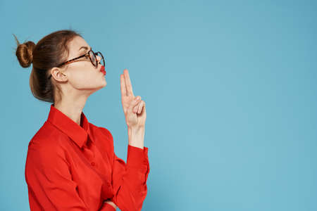 Business woman in shirt with emotions secretary officialの写真素材