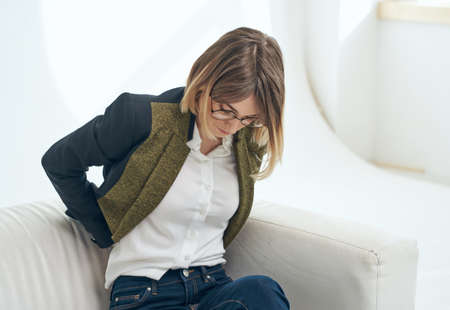 Woman sofas In a bright room studio white sofa model