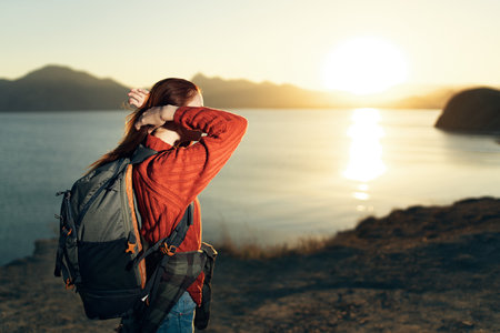 woman tourists travel fresh air nature landscape vacationの写真素材