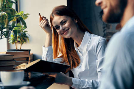 man and woman work colleagues lifestyle financeの写真素材