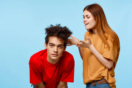 cheerful young couple cropped view communication emotions modern styles
