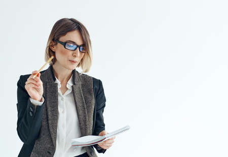 Business woman classic suit glasses work finance