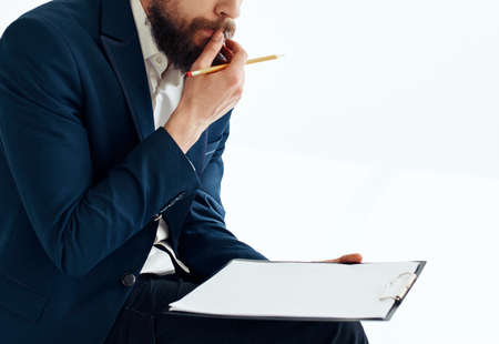 Business man classic suit papers job vacanciesの写真素材