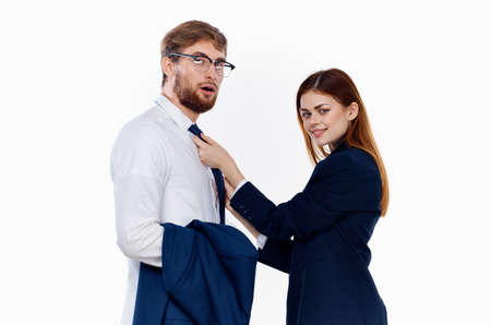 young couple in suits work colleagues finance office managerの写真素材