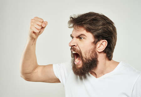 aggressive men outrage stress cry bushy beardの写真素材