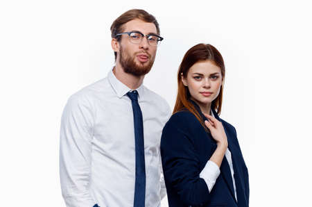 business men and women in suits are standing side by side communication financial officeの写真素材