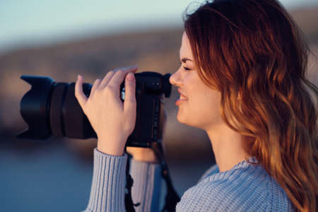 woman hiker nature photographer travel professional natureの写真素材