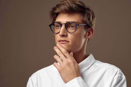 business man wearing glasses white shirt office manager self confidence