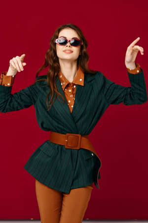 woman in suit sunglasses fashion lifestyle isolated background