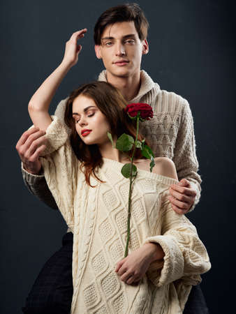 young couple romance rose luxury the dark background lifestyleの写真素材