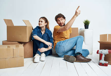 family boxes with things moving housewarming lifestyle