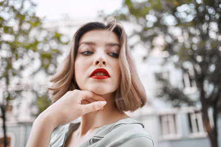 pretty woman red lips charm street lifestyle