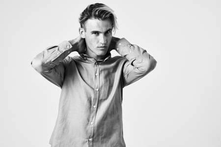 man in shirt trendy hairstyle modern lifestyle