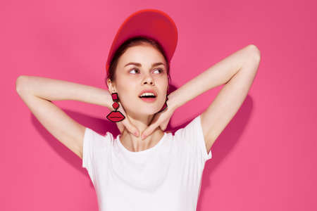 pretty young woman in red cap decoration fashion summer glamor