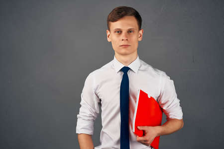 business man in shirt with tie documents professional office manager