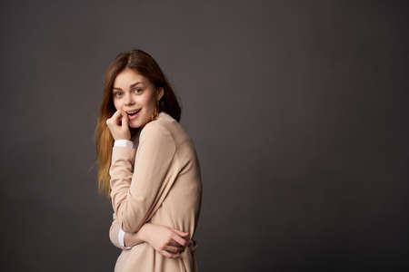 pretty red-haired woman luxury decoration isolated backgroundの写真素材