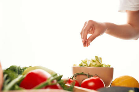 cut vegetables fresh food kitchen ingredients healthy foodの写真素材