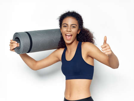 sportive woman exercise mat gym gym workout lifestyle