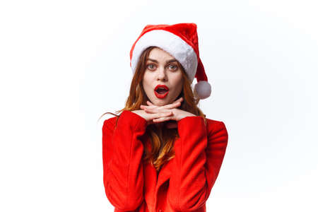 pretty woman wearing santa hat beauty fashion decoration holidayの写真素材