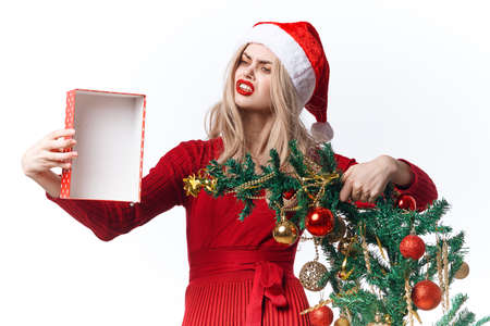 woman wearing santa claus costume gifts decoration lifestyleの写真素材