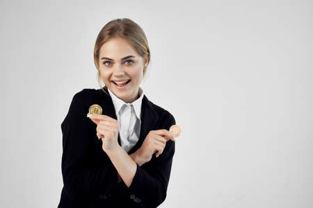 Business Woman Cryptocurrency Bitcoin Electronic Money Investingの写真素材