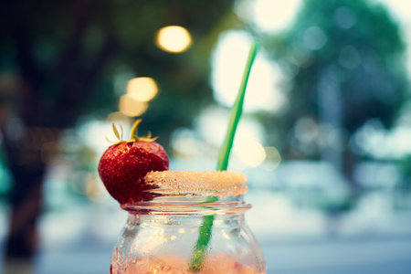non-alcoholic cocktail glasses on a table in a cafe leisure lifestyleの写真素材